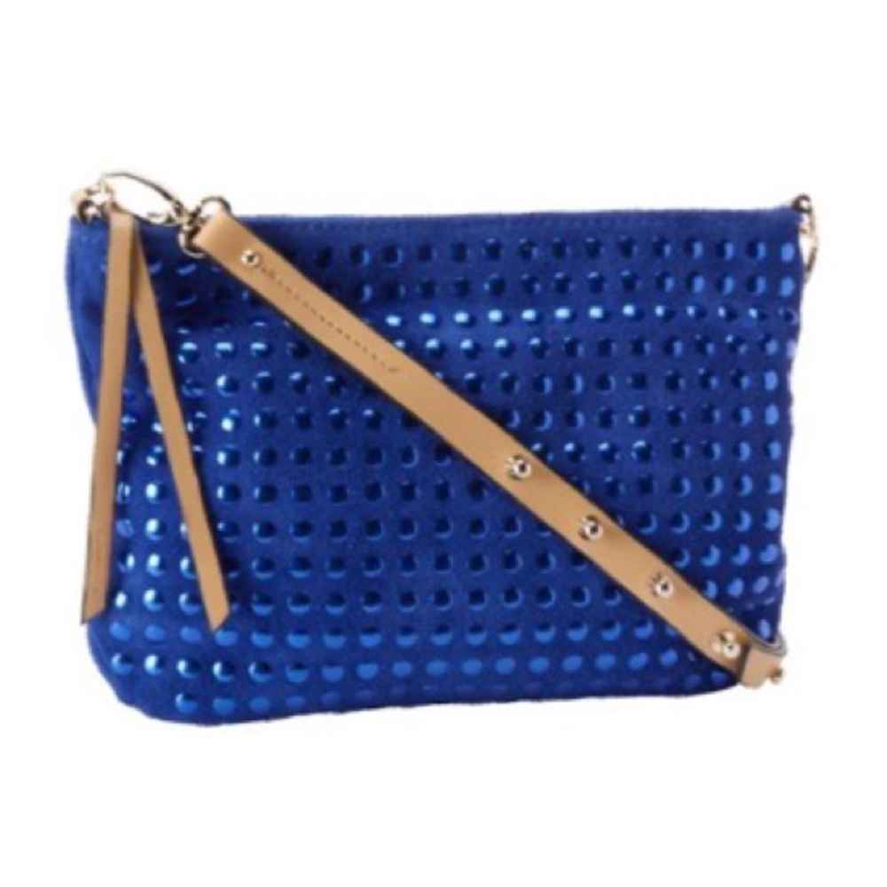 new Kelsi Dagger 𒊹 Cicely Suede Crossbody Bag 𒊹 Cobalt Blue Metallic Dots 𒊹 - Picture 2 of 16